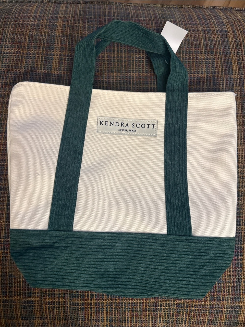 Kendra Scott Bundle Green Corduroy & Cream Mini Tote & 2 Logo Drawstring Pouches